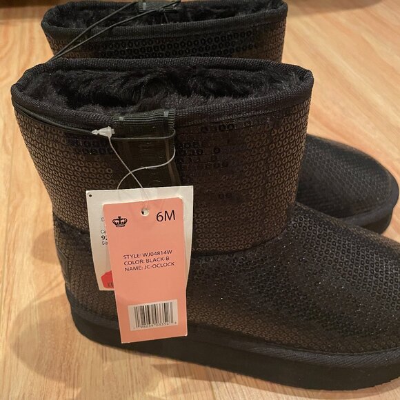 Juicy Couture Black Sparkly "Uggs" Boot Women's Size 6 - Picture 1 of 8
